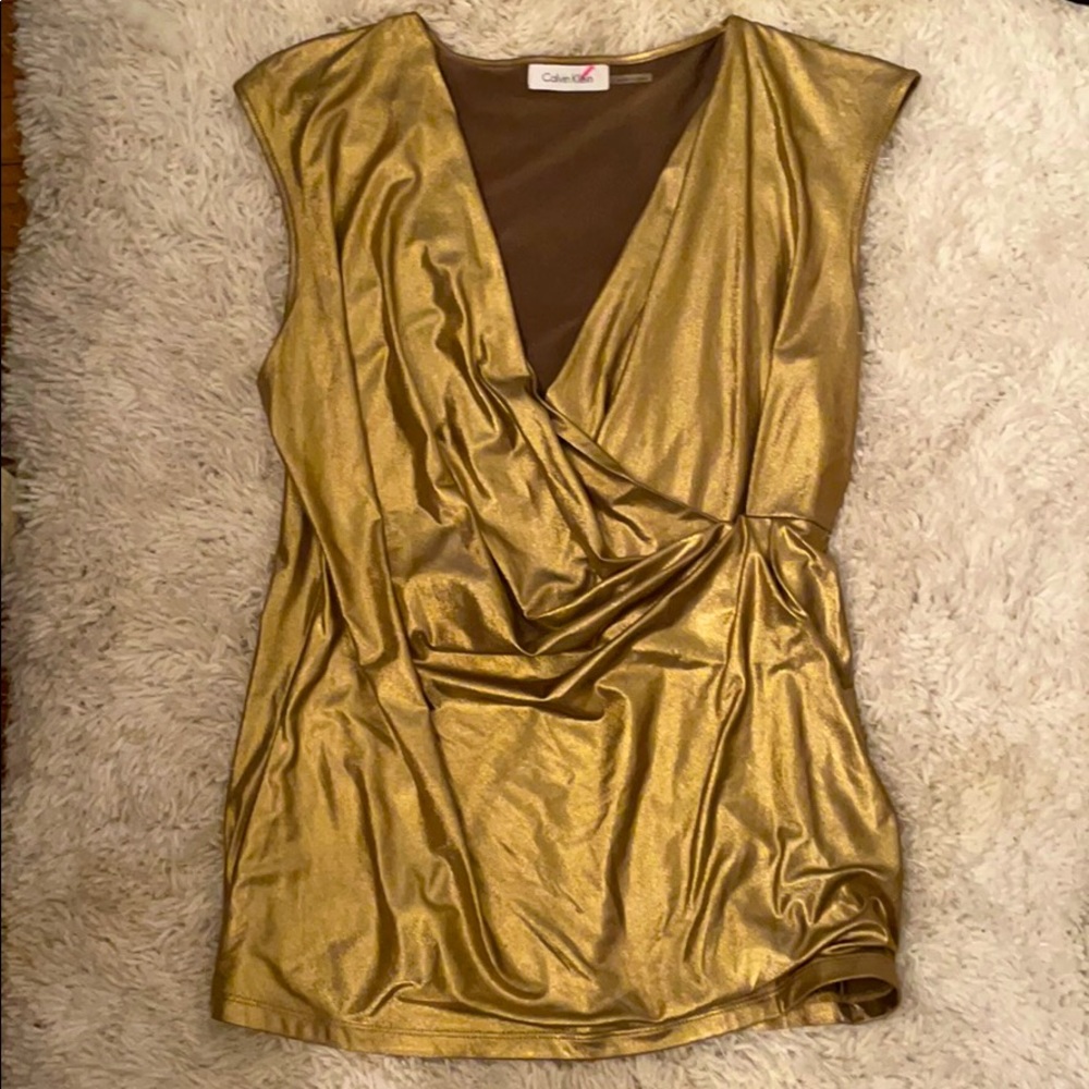 Calvin Klein gold lurex top.